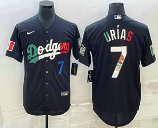 Mens Los Angeles Dodgers #7 Julio Urias Number Black Mexico 2020 World Series Cool Base Nike Jersey